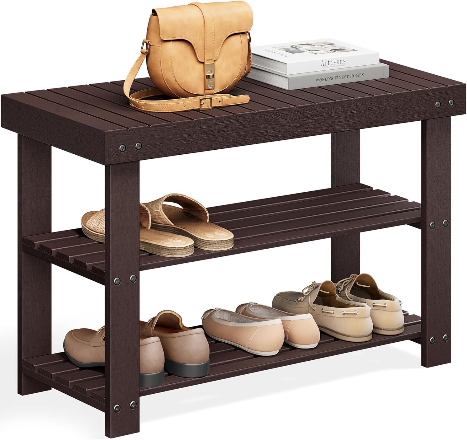 SONGMICS 3-Tier Bamboo Shoe Rack Bench for Entryway Storage