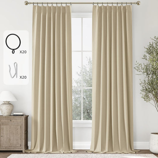 ChrisDowa Cream Pinch Pleated Blackout Curtains for Home