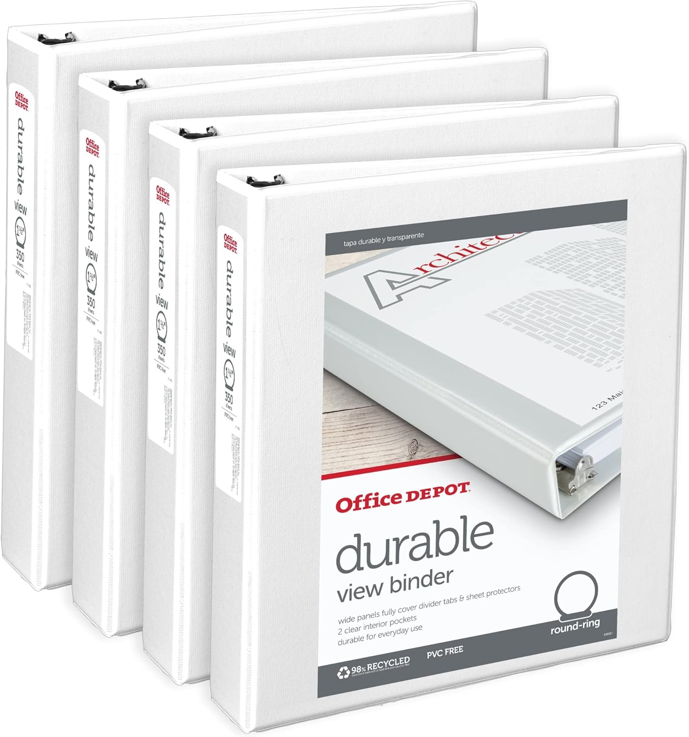 Office Depot White Binder Set - Durable 3-Ring View Pack