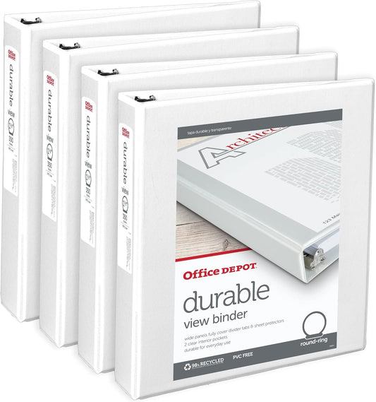 Office Depot White Binder Set - Durable 3-Ring View Pack