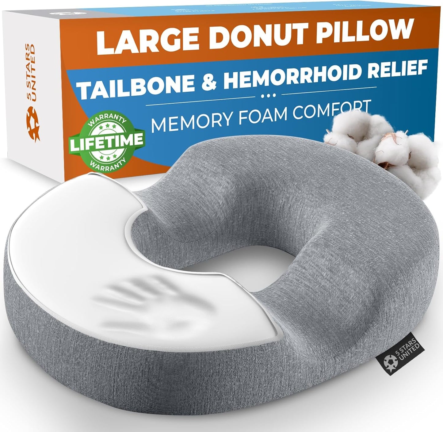 5 STARS UNITED Donut Pillow for Tailbone Pain Relief and Comfort