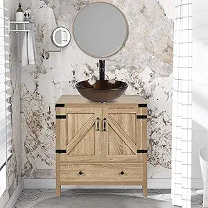 Puluomis 28 inch Bathroom Vanity with Brown Glass Sink Top