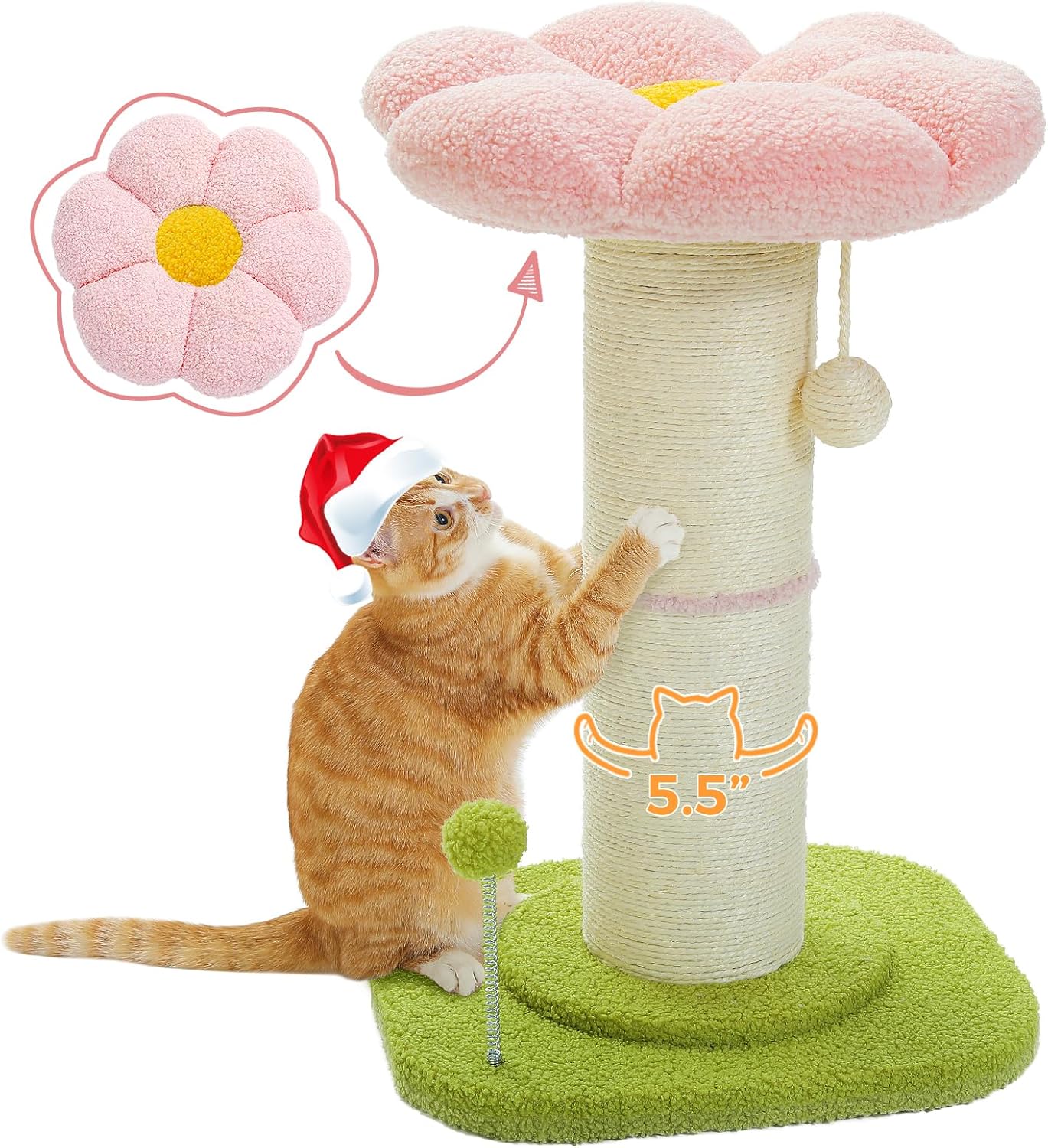 PEQULTI Flower Cat Scratching Post with Removable Bed and Balls