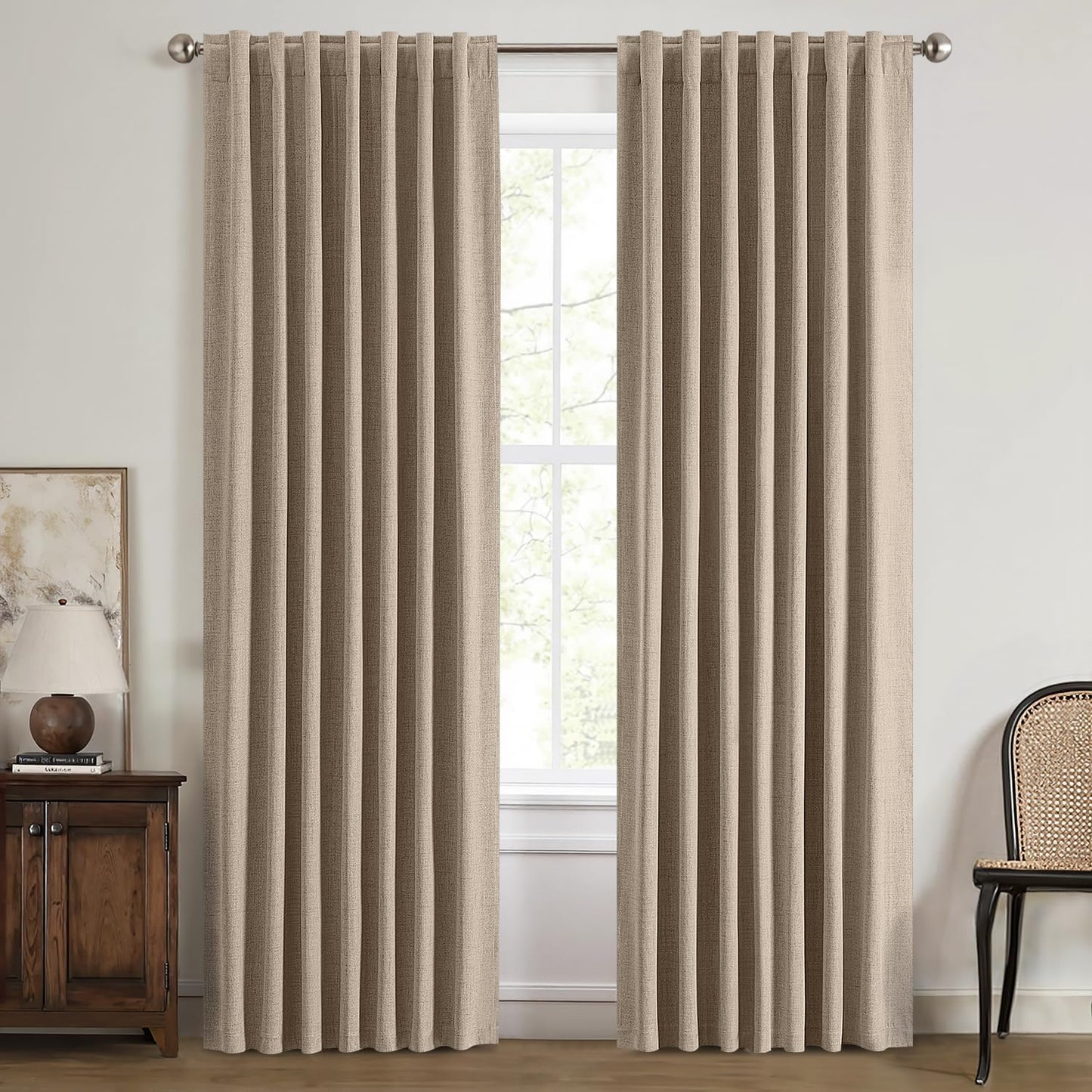 MIULEE 100% Blackout Linen Curtains for Bedroom & Living Room