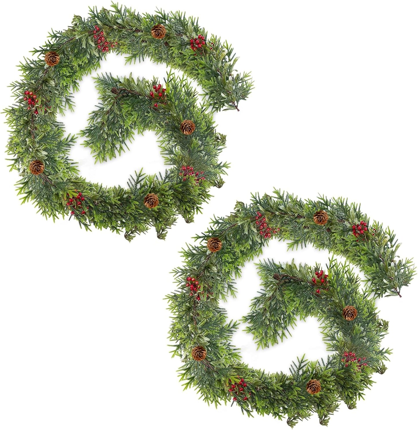 2Pack 6FT Christmas Garland with LED Lights for Holiday Decor