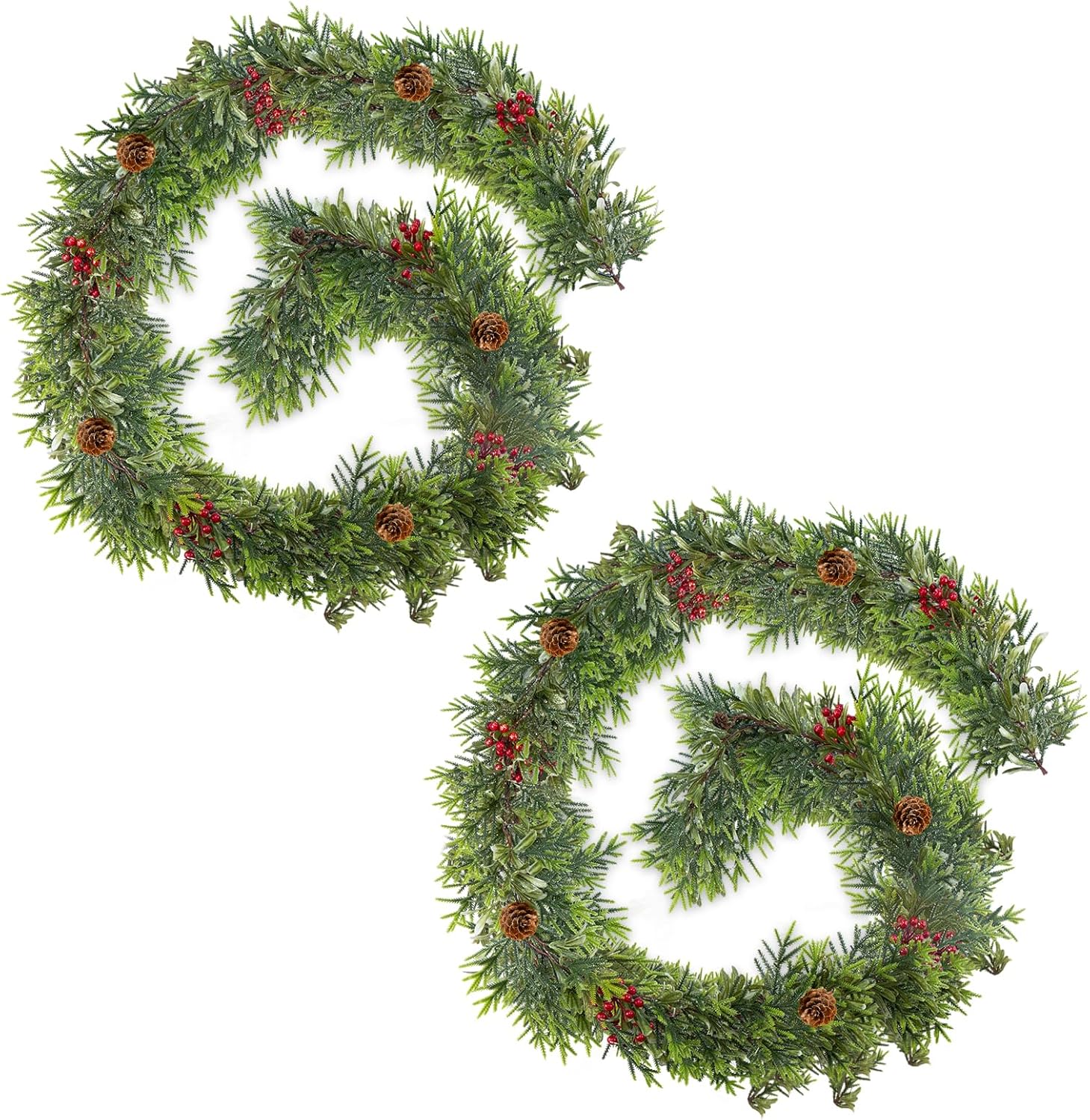 2Pack 6FT Christmas Garland with LED Lights for Holiday Decor