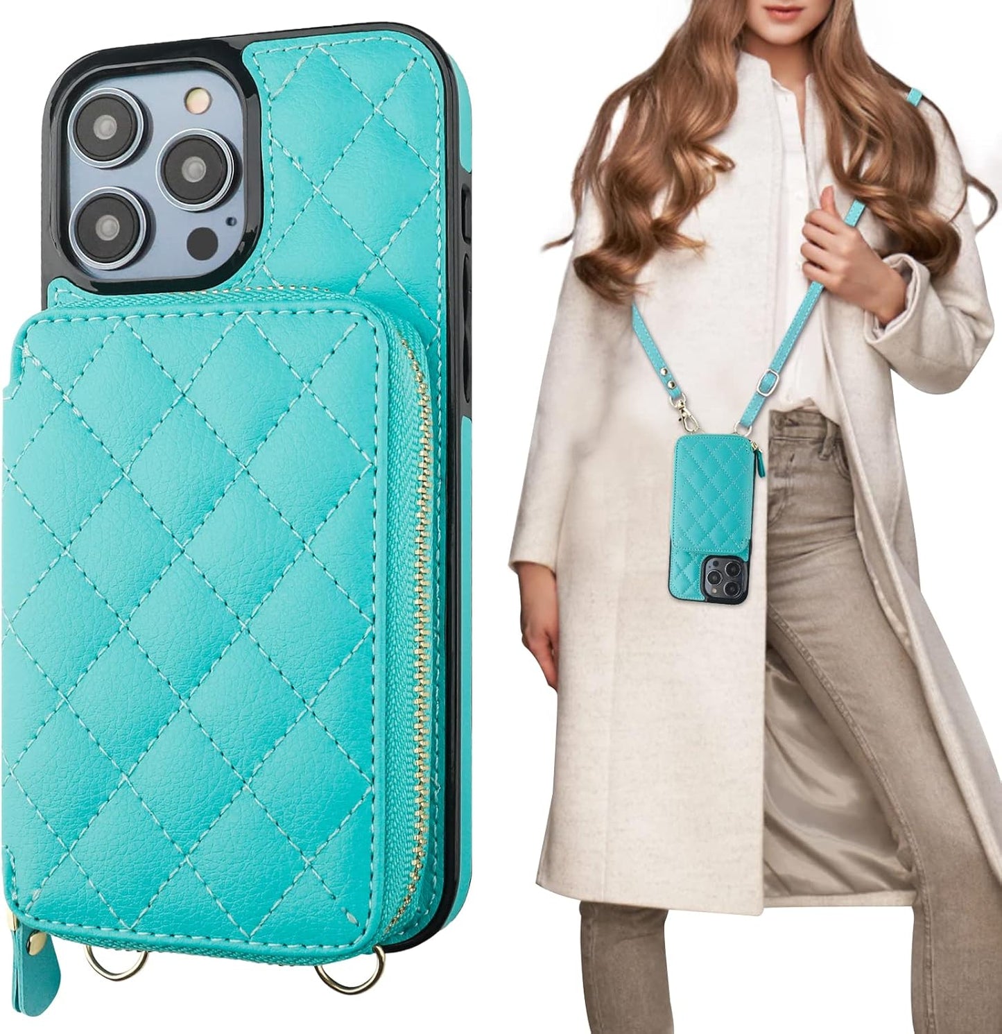 Bocasal Crossbody Wallet Case for iPhone 14 Pro Max - Mint Green
