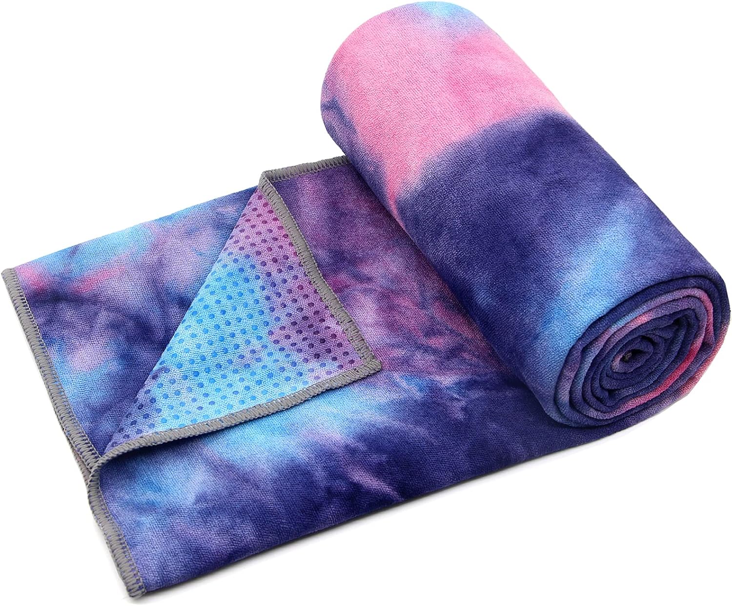 Eunzel Hot Yoga Towel - Non-Slip Grip, Sweat Absorbent - 24x72 Purple & Blue