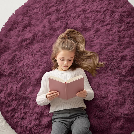 OLANLY Burgundy Round Rugs for Bedroom - Soft and Fluffy Design