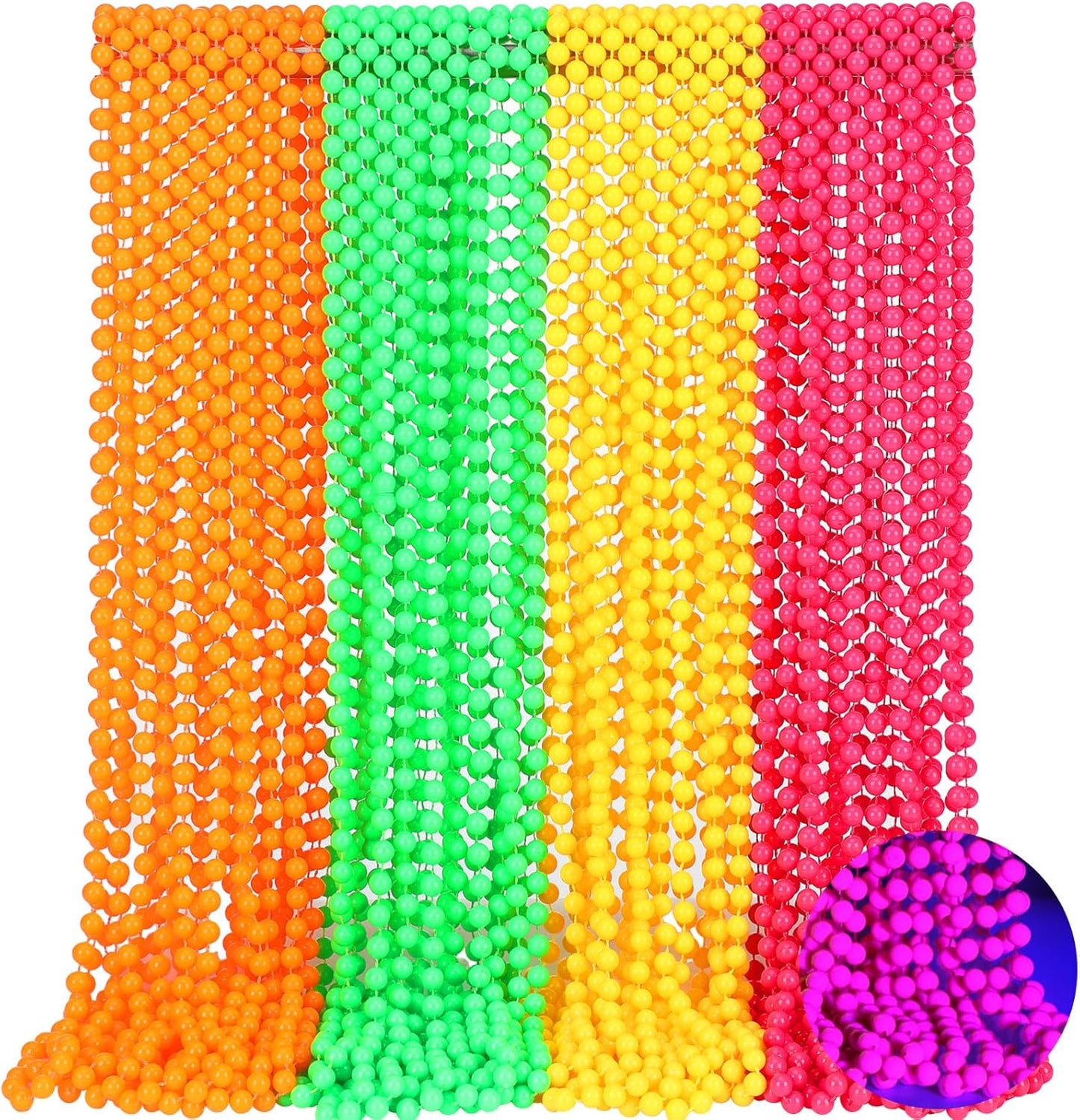 Glow in the Dark UV Neon Bead Necklaces for Parties and Events