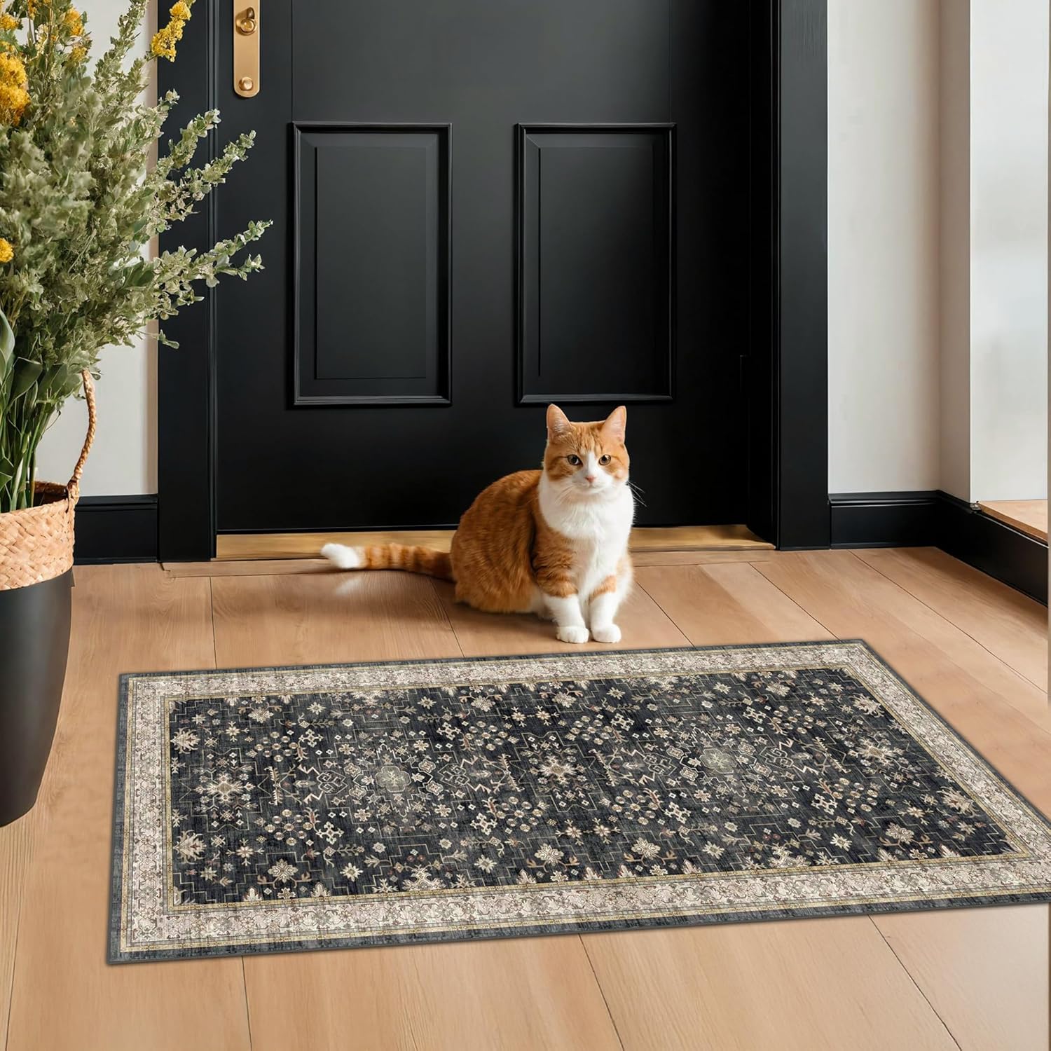 Black 2x4 Entryway Runner Rugs for Kitchen and Bathroom Use