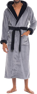 Hooded Plush Fleece Bathrobe for Men - Big & Tall Steel Gray