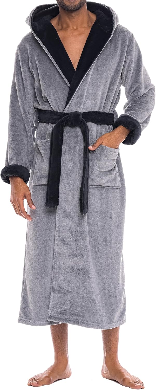 Plush Fleece Hooded Bathrobe for Men - Big and Tall Size