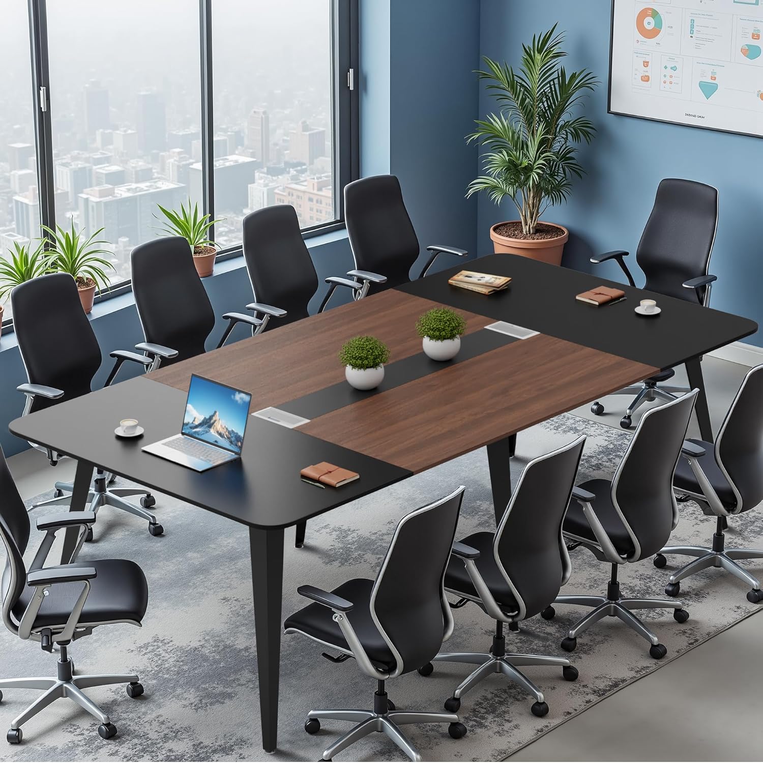 8FT Furmax Conference Table - Cable Grommets for Seamless Meetings