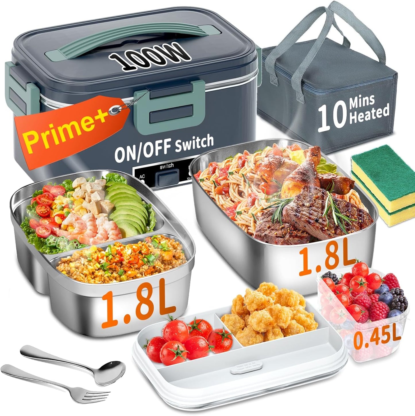 Electric Heated Lunch Box with 2 Containers for Fast Heating