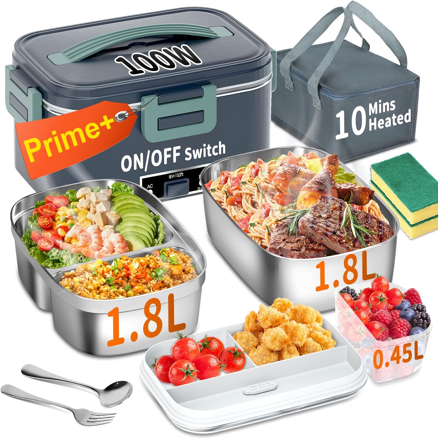 Electric Heated Lunch Box with 2 Containers for Fast Heating