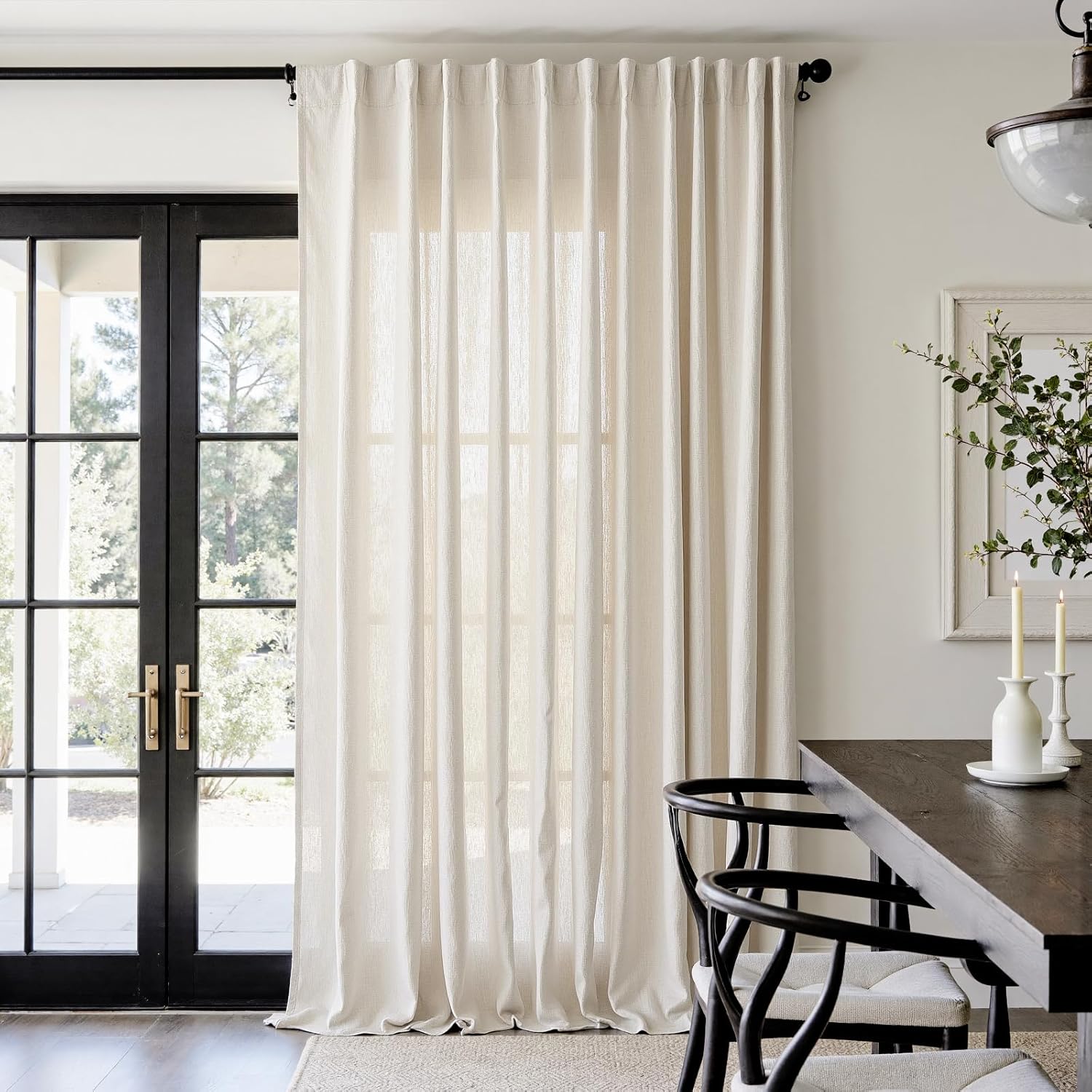 jinchan Beige Linen Blend Curtain 120in Extra Long for Sliding Door