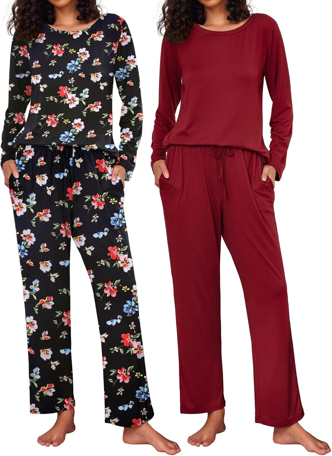 Ekouaer Women's Pajama Set with Long Sleeve Top and Jogger Pants