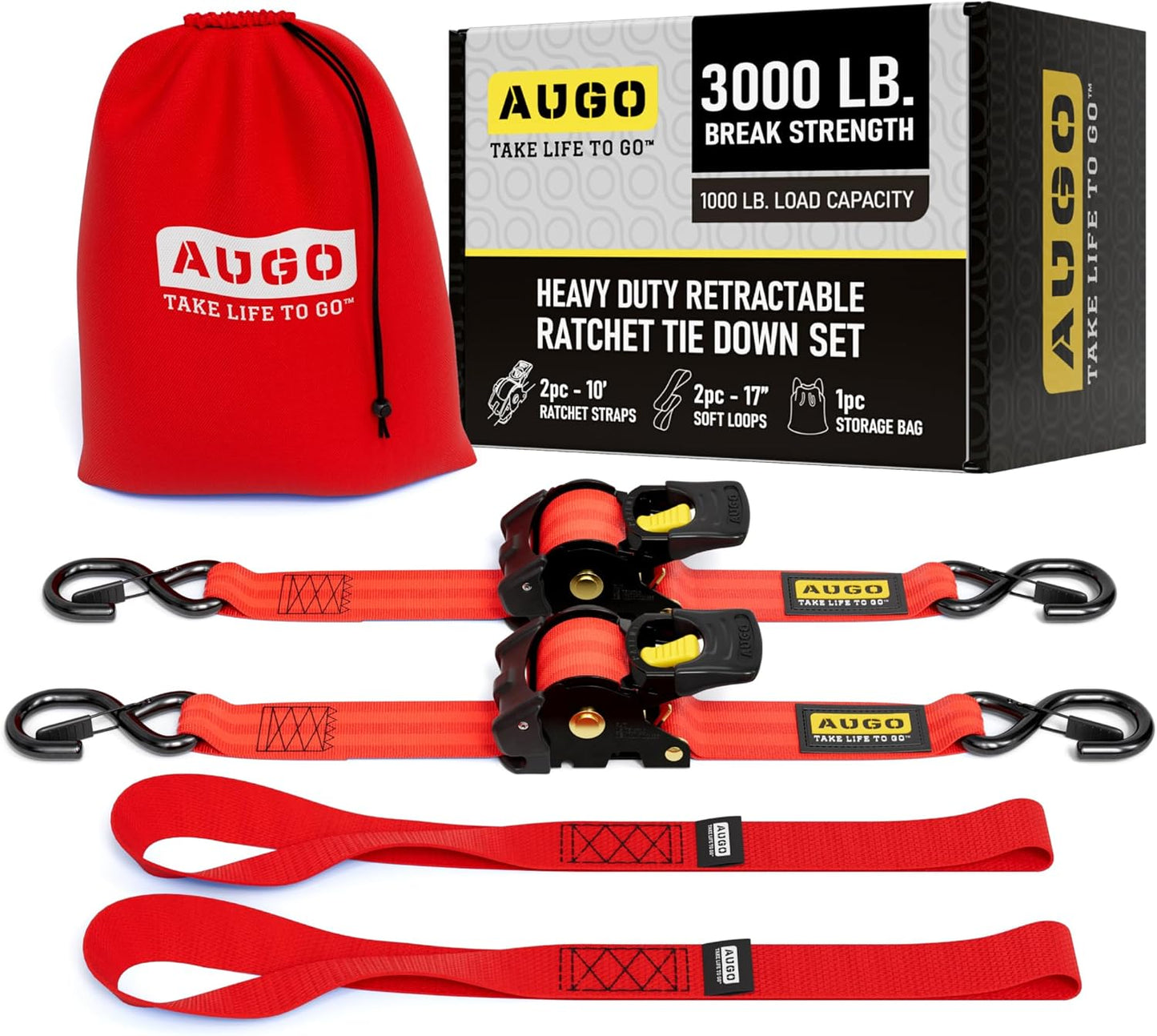 AUGO Retractable Ratchet Straps for Heavy Duty Cargo Securement