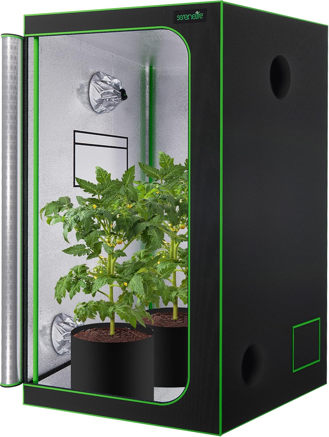 SereneLife 36x36x72 Hydroponic Grow Tent - Reflective 600D Mylar, Observation Window