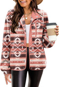 Cozy Fleece Jacket Western Aztec Print Snap Button Coat