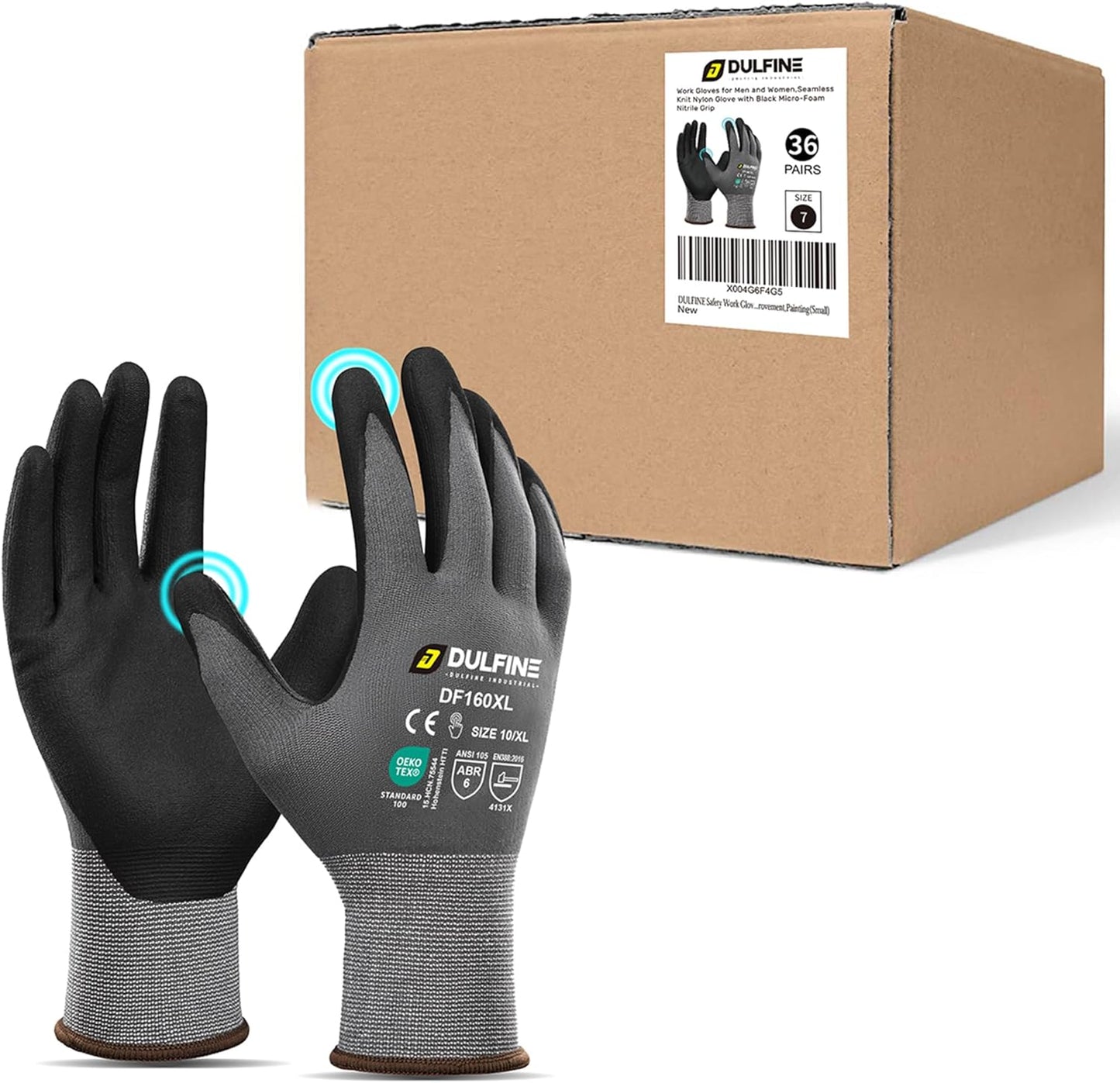 DULFINE Safety Work Gloves with MicroFoam Nitrile Coating