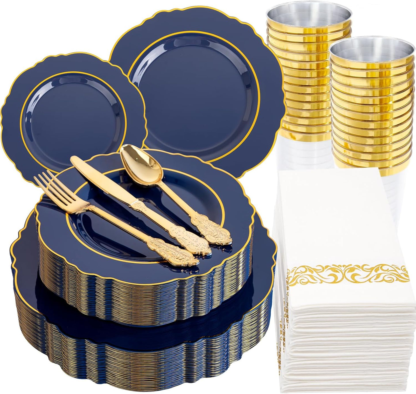 Navy Blue Plastic Plates for Upscale Weddings and Parties