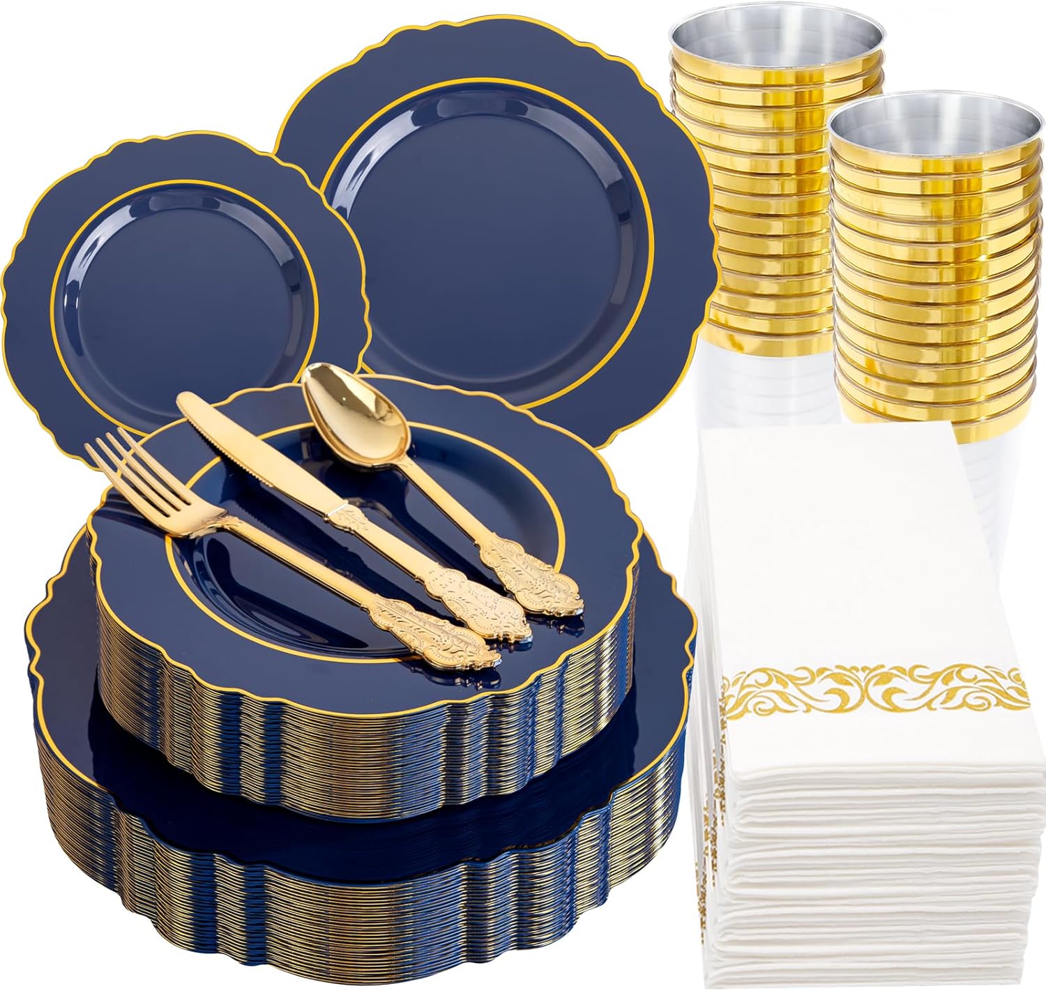 Navy Blue Plastic Plates for Upscale Weddings and Parties