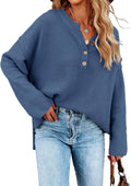 Women Oversized V Neck Sweater Pullover - Cozy Casual Henley