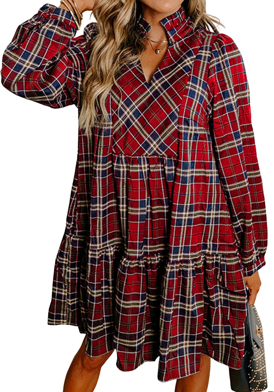 SELINK Womens Long Sleeve Casual V Neck Tribal Print Dress