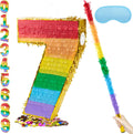 Number 7 Pinata Rainbow 20 in with 30 in Stick - Colorful Party Fun