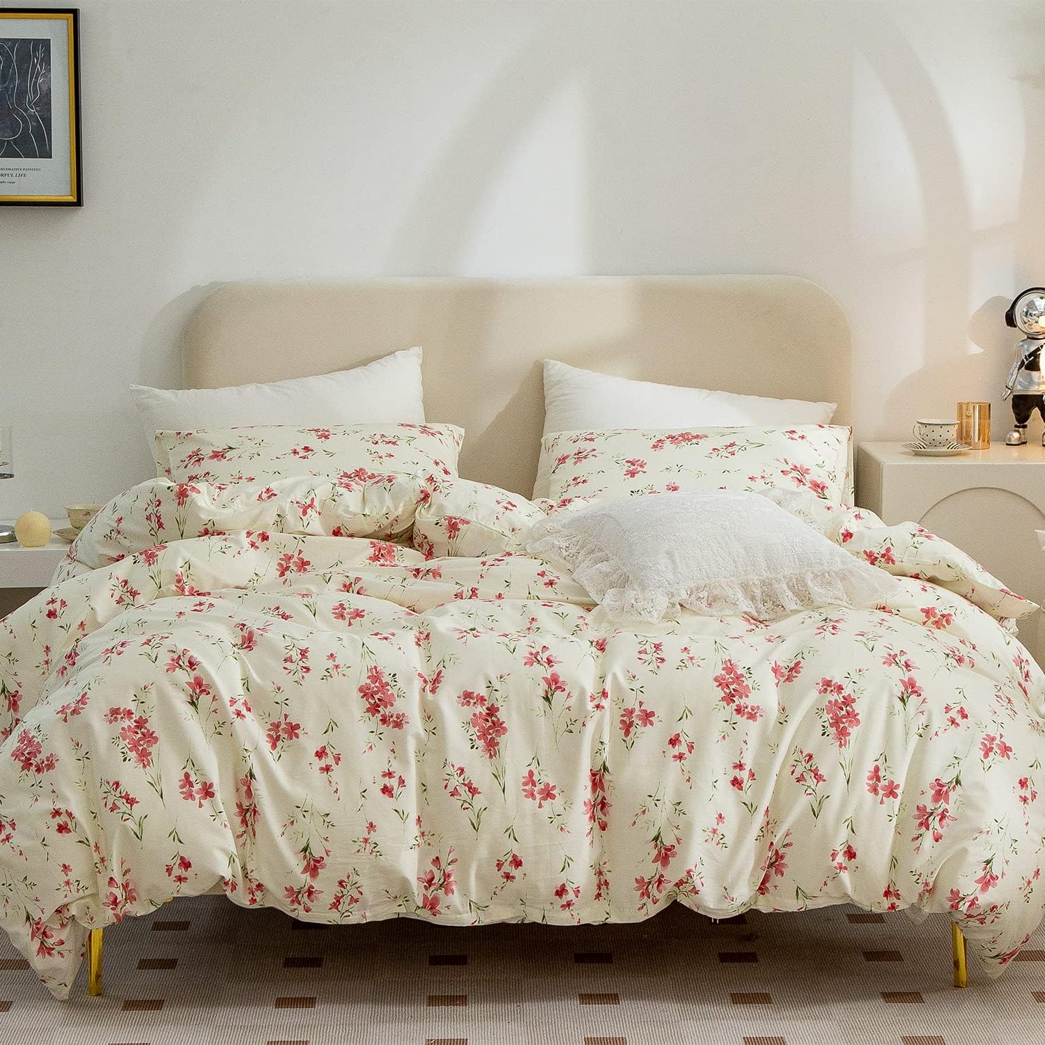 Floral King Comforter Set Soft Bedding 3 Pieces Lightweight