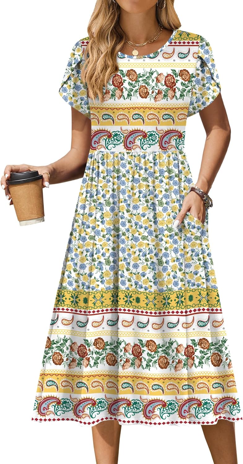 Zeagoo Women Summer Short Sleeve Midi Dress with Pockets