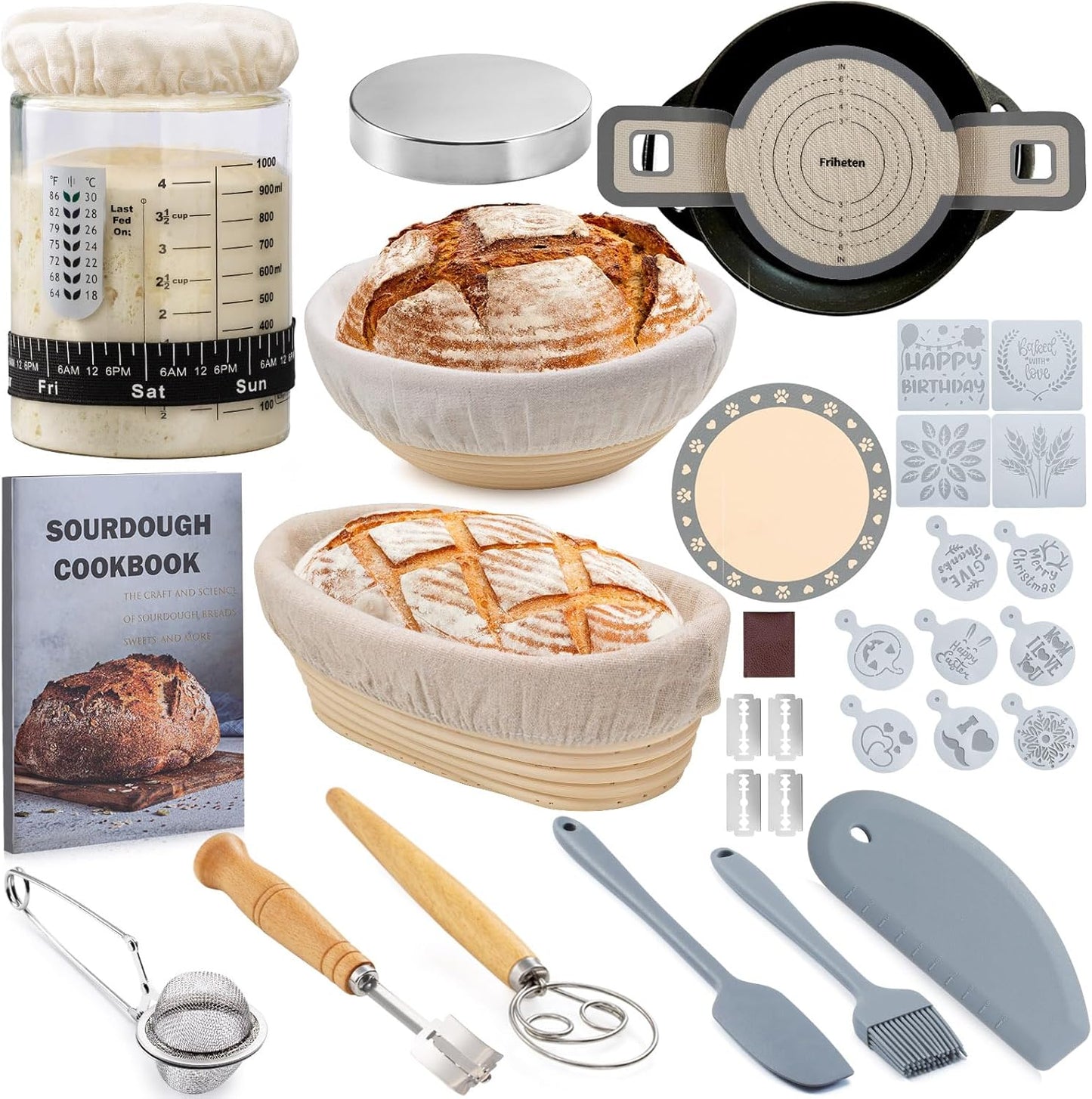 Sourdough Starter Kit with Proofing Baskets and Tools Set