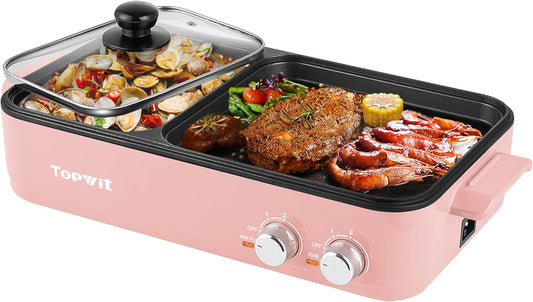 Topwit Hot Pot Electric Grill 2 in 1 for Indoor BBQ Fun