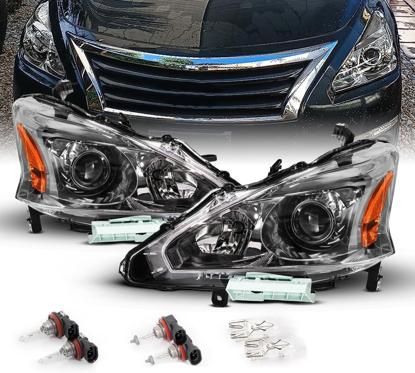 AmeriLite Halogen Projector Headlight Pair for Altima Sedan
