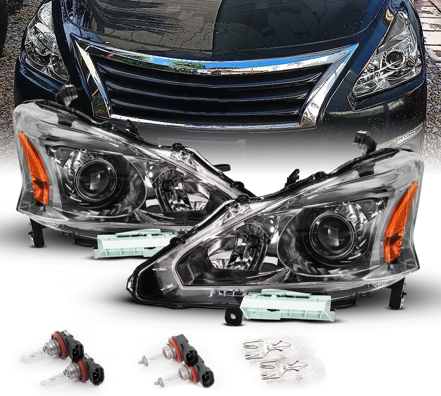 AmeriLite Halogen Projector Headlight Pair for Altima Sedan