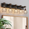 Farmhouse Bathroom Light Fixtures 5-Light Vanity - Rustic Wood Accent