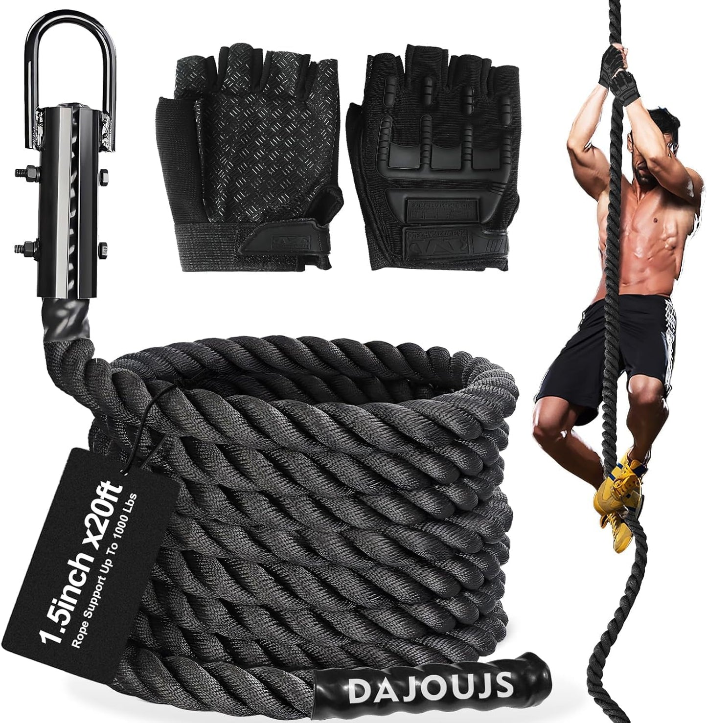 Climbing Rope 1.5 Inch Diameter for Strength Training & Fitness