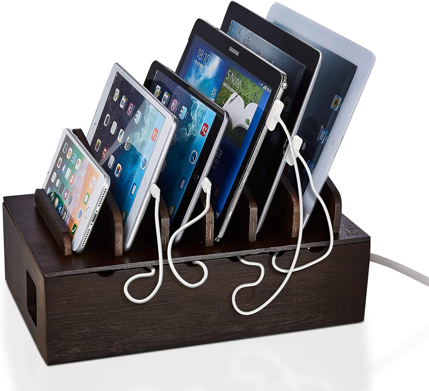 Multi Device Charging Station Wood - Elegant Organizer for Home