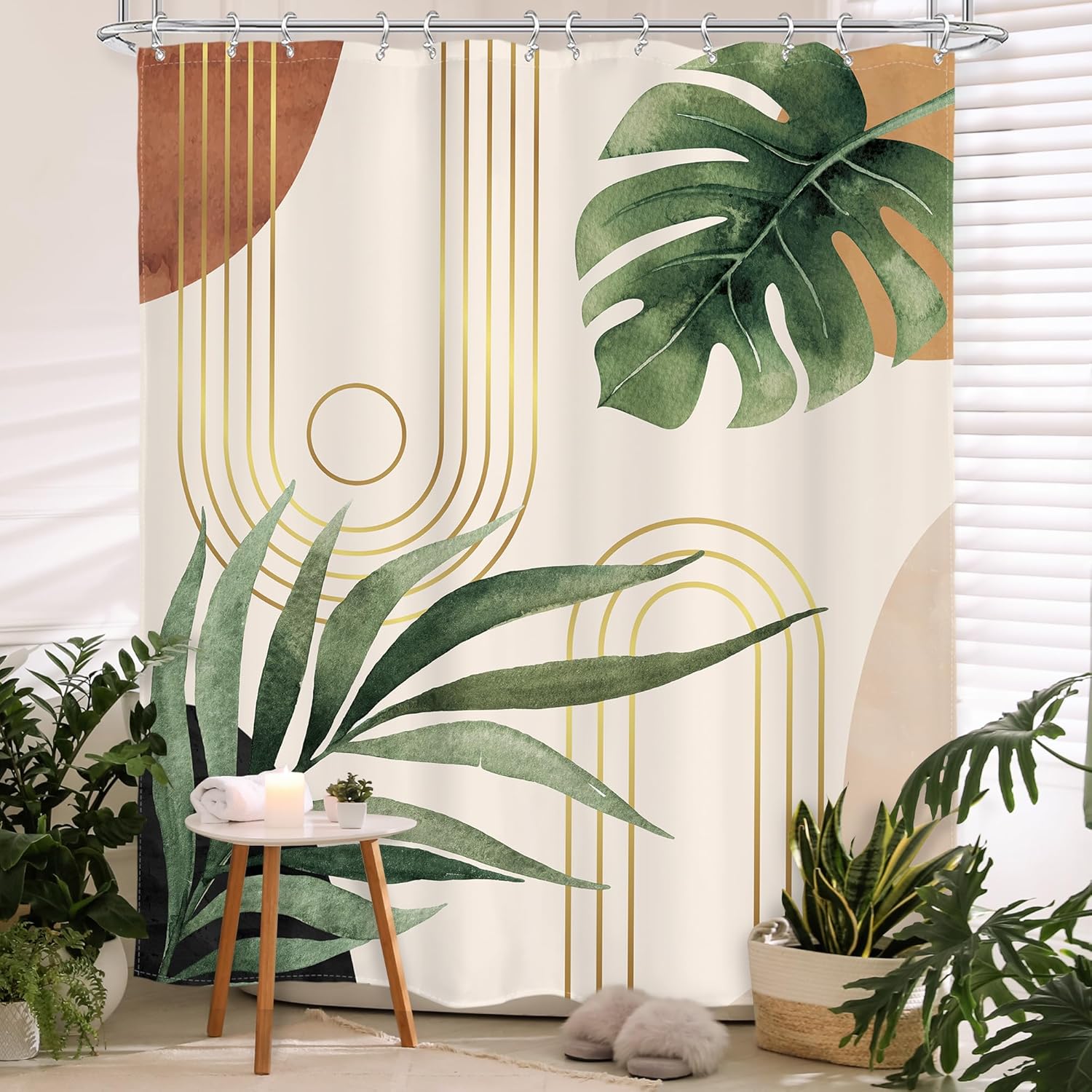 Boho Sage Green Shower Curtain - Botanical Bliss