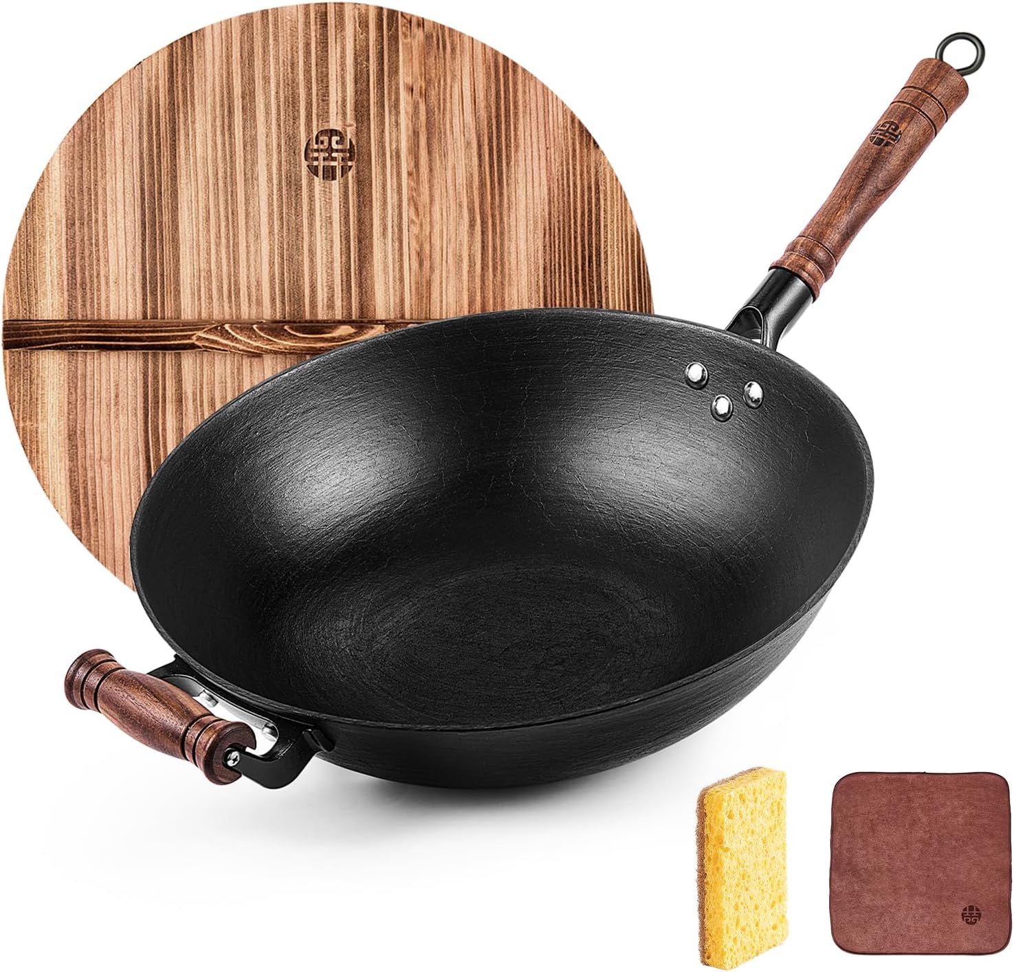 Wangyuanji Cast Iron Wok Pan 14.2 inch for Healthy Cooking