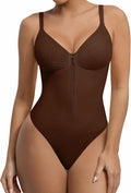 Shapewear Bodysuit for Women Zip-Up Thong - Tummy Control V Neck