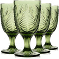 Green Glass Goblets Set of 4 10 oz - Handcrafted Vintage Stemware
