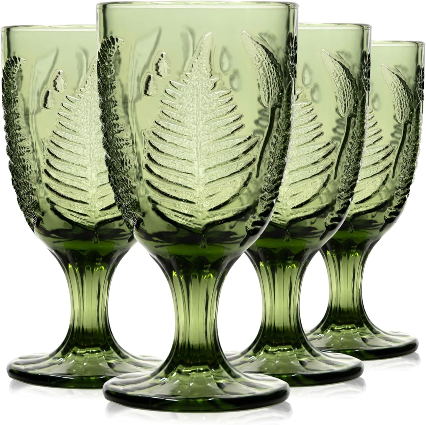 Handcrafted Vintage Green Glass Goblets Set of 4 for Entertaining