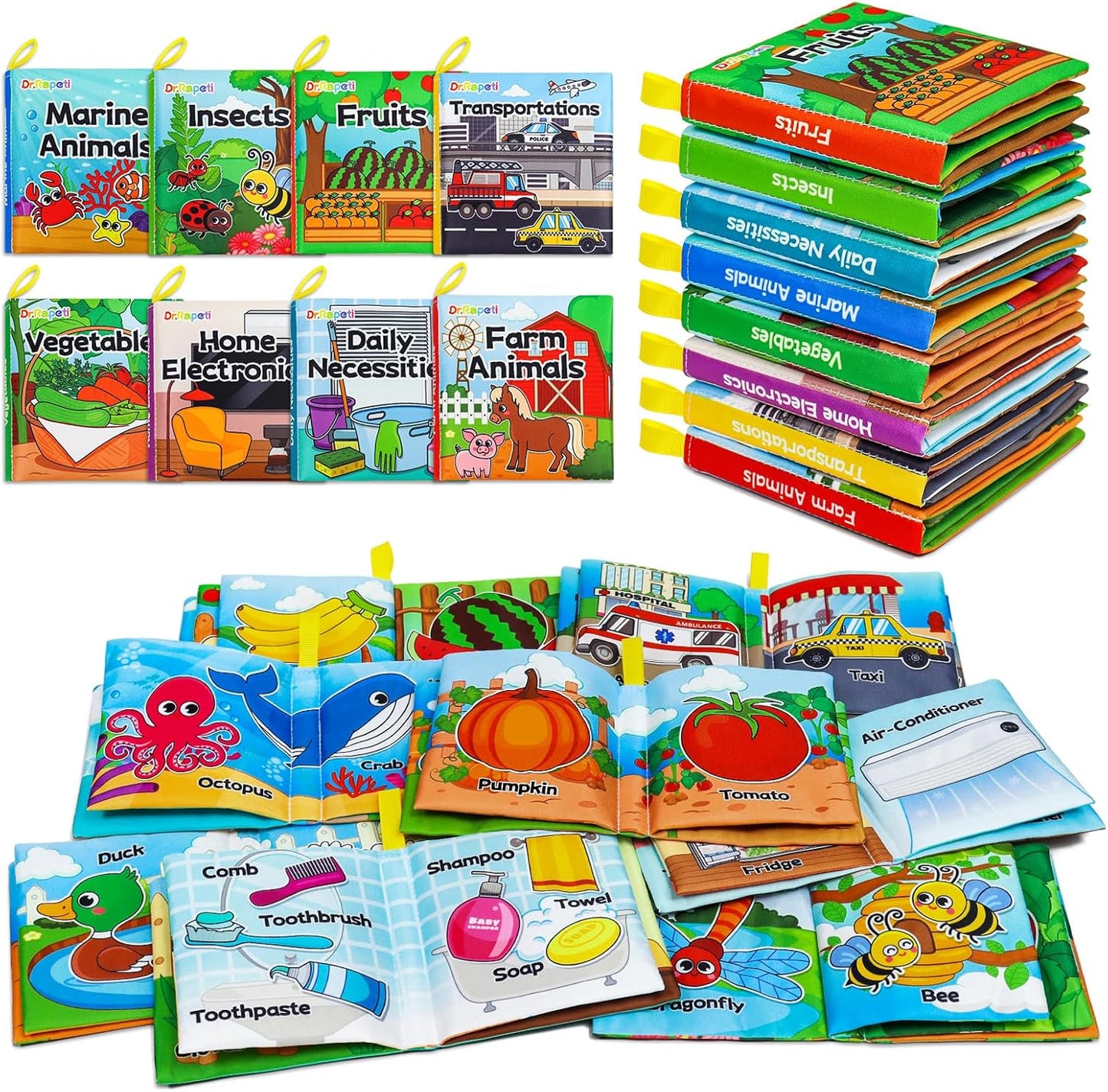 8-Pack Soft Cloth Baby Books - Early Learning Fun