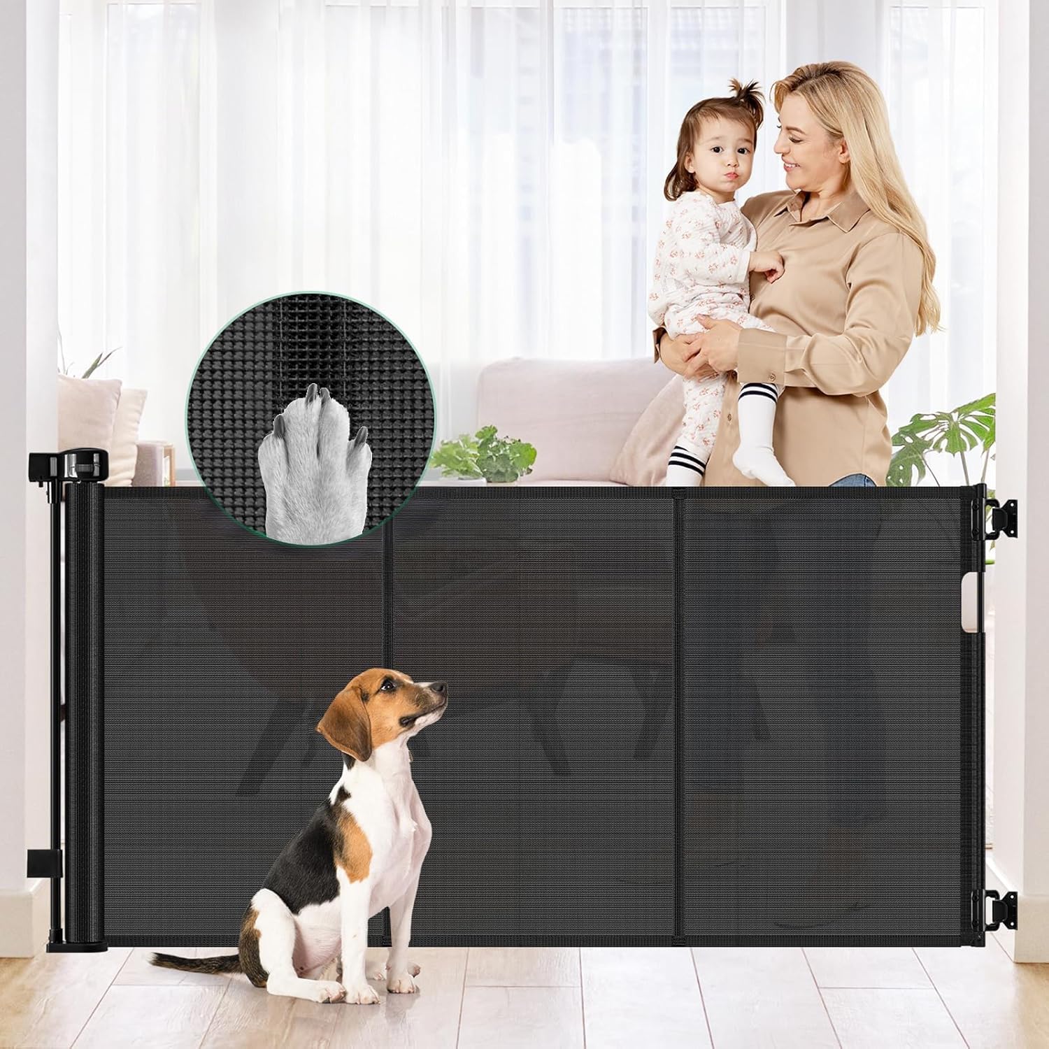 Reinforced 56in Wide Retractable Baby Gate for Pets and Kids