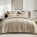 King Size Velvet Quilt Set Urban Taupe - Ultra Soft Channel Stitch