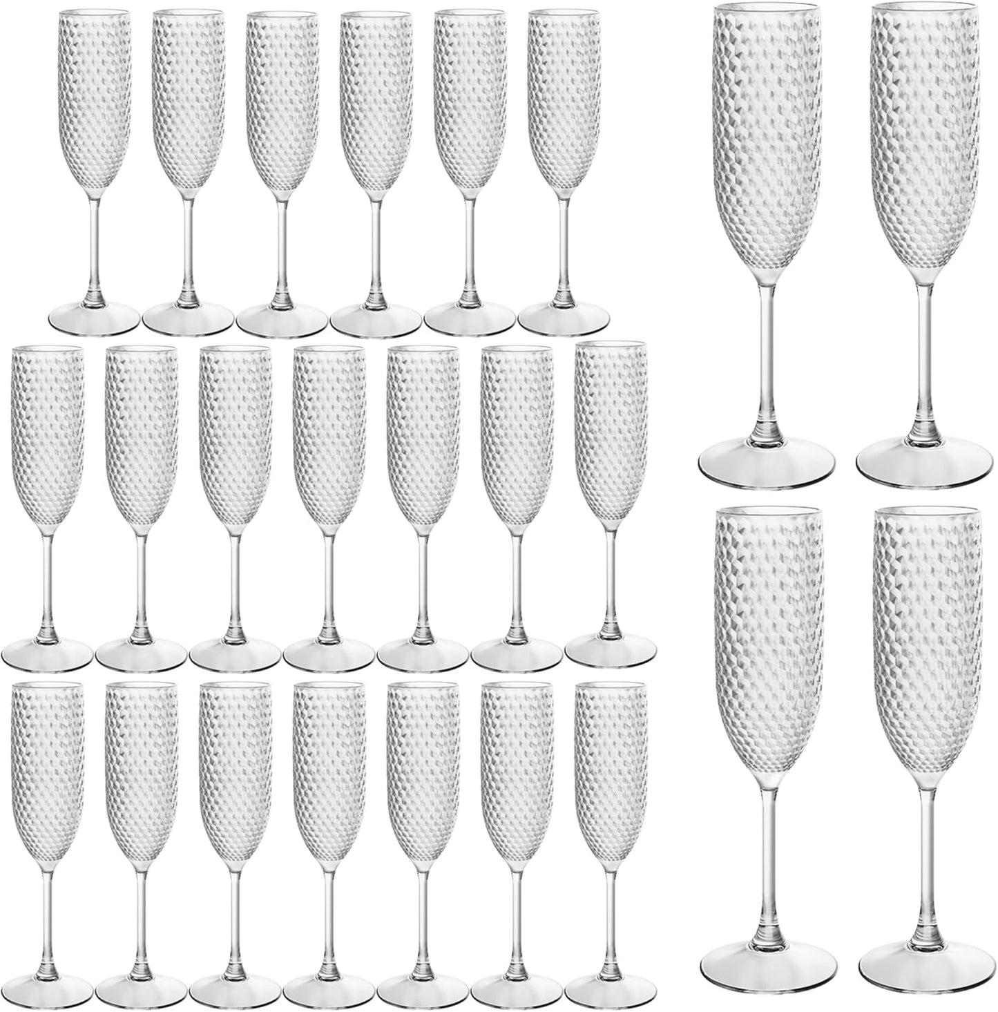 24PCS Plastic Champagne Flutes for Weddings and Parties