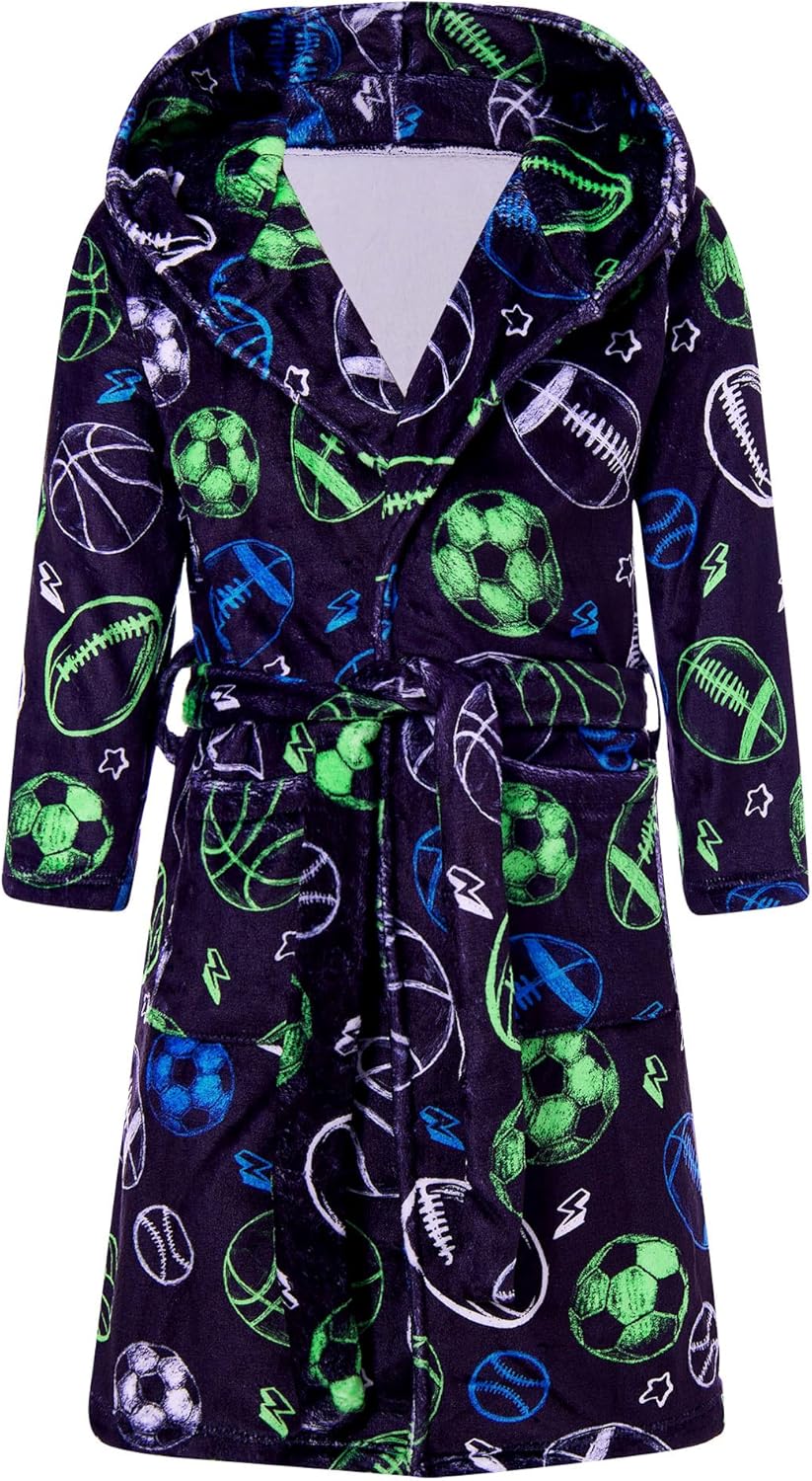 Funnycokid Boys Hooded Fleece Bathrobe for Ages 7-14 Years